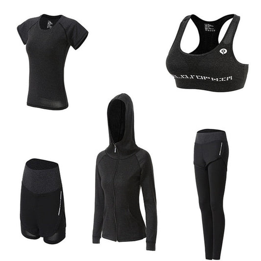 5Pcs Women's Yoga Sets Outdoor Running Yoga Quick Dry