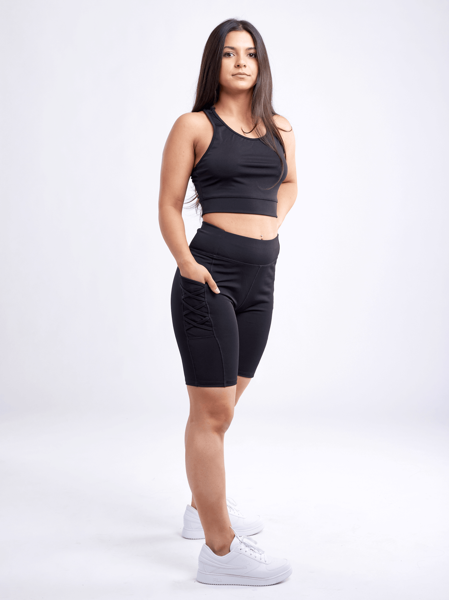 JupiterGear High-Waisted Workout Shorts with Pockets & Criss Cross Design