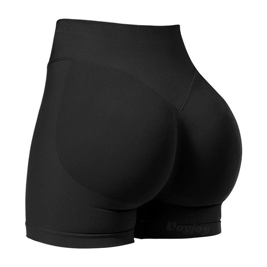 NNEDSZ XL Black High-Elastic Hip Yoga Shorts - Seamless Mid-Intensity Pilates Workout Shorts-0